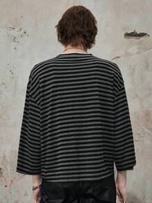 ROMWE MEN Street Life Áo thun nam tay loe 7/8 kẻ sọc phối vá - Nhiều màu - Xem 3