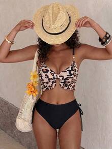 Swim Vcay Bộ đồ bơi nữ gợi cảm hở lưng với viền bèo nhún và họa tiết da báo, thích hợp cho kỳ nghỉ biển. - Nhiều màu - Xem 1