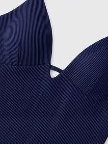 lacRébo 条纹针织中长连衣裙，深V领，春夏度假连衣裙，节日礼服，深蓝色晚礼服，法式巴黎风情 - 彩色 - 查看 10