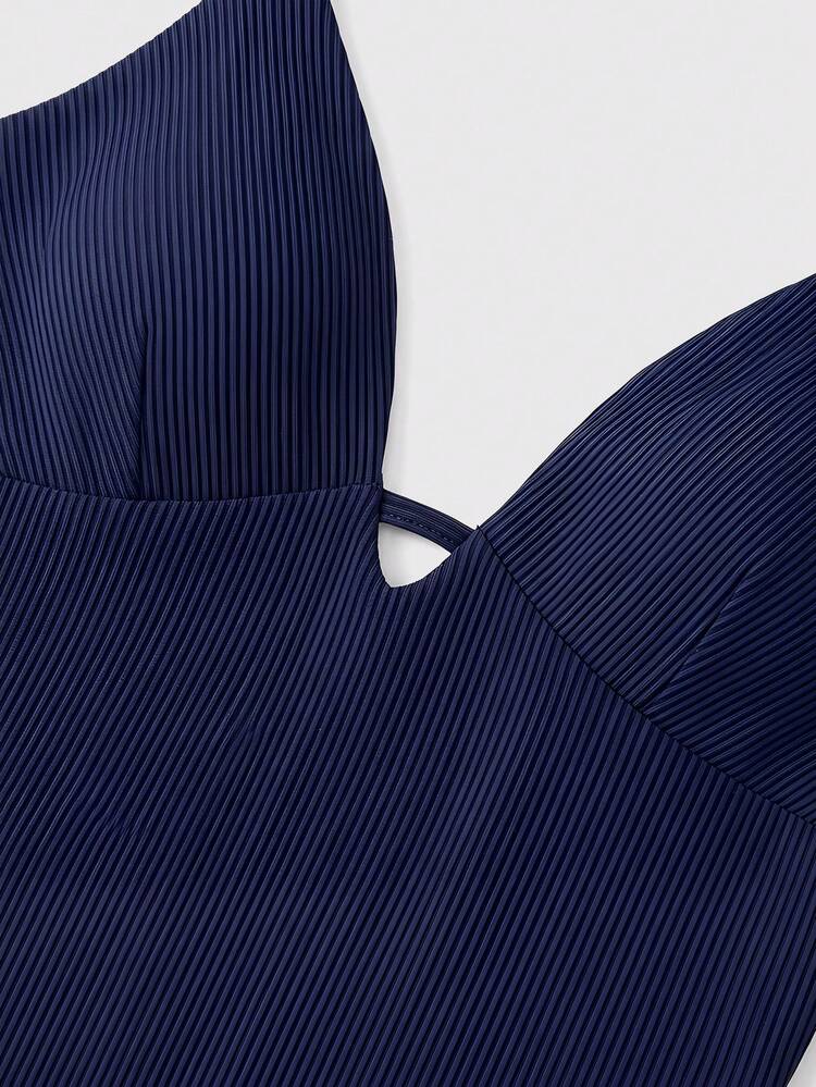 Blue Striped Knit Midi Dress With Deep V Neckline Spring Summer Vacation Dress Holiday Dress Dark Blue Evening Dress French Style Parisian Style Sexy Dress