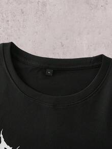 Skyrend Men's Support Your Local Library Slogan Metal Text Graphic Dropped Shoulder T-Shirt, Casual Street Punk Goth Style, Soft Touch, Summer - Black - View 3