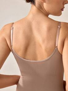 Veilyse Woman Seamless Shapewear Bodysuits Tops Sports Base Layer Top For Women Tummy Control Vest Scoop Neck Ribbed Body Suit Body Shaping Stretchy Chest Support Compression Underwear Basic T Shirt Tops Women Shapewear Slipsfor Summer - Apricot - View 3