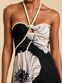 Travachic Vestido largo elegante y casual de color contrastante para mujeres - Negro - Ver 3