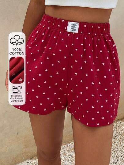 DAZY 女士夏季爱心字母印花松紧腰宽松睡衣短裤