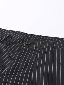 STYNVO Pantalones anchos y sueltos con bolsillos sesgados y plisados, con estampado de rayas, para uso casual y laboral de hombres - Negro - Ver 3