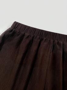 SHEIN Franclia 大码女式新款夏季系带短袖衬衫，搭配松紧腰短裤，休闲度假套装，乡村度假风。 - 彩色 - 查看 7
