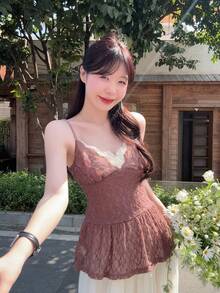 DAZY 女士吊带背心，韩版夏季 - 咖啡棕 - 查看 2