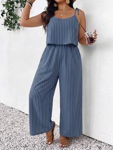 SHEIN Frenchy Bộ áo liền quần không tay kẻ sọc cỡ lớn, trang phục thường ngày cho kỳ nghỉ. - Nhiều màu - Xem 6