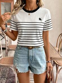 SHEIN Frenchy Camiseta holgada de mujer de cuello redondo, manga corta y estilo minimalista casual - Multicolor - Ver 8