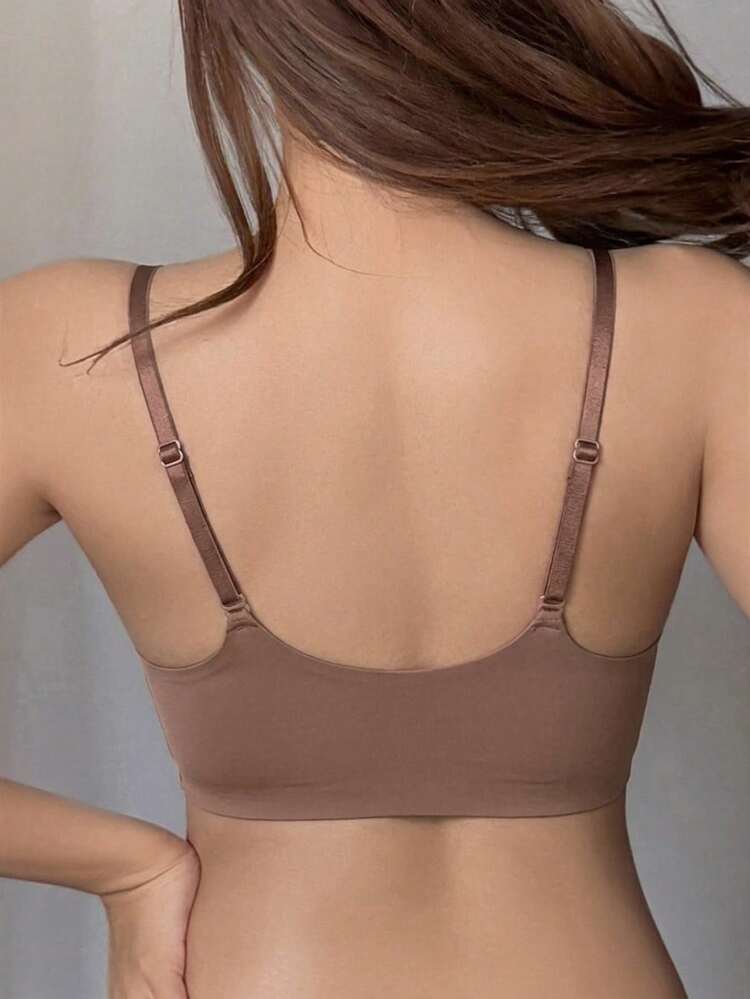 Lace Patchwork Seamless Slight Push-Up Adjustable Strap Bra For Women
