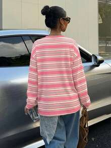 Muchica Women's Round Neck Striped Casual Versatile Daily Wear T-Shirt - Multicolor - View 4