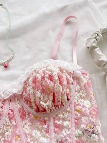 Soleia Áo camisole nữ in hoa, viền bèo nhún, kiểu dáng thường ngày, đa năng, thích hợp cho buổi hẹn hò hoặc buổi tối. - Màu Hồng baby - Xem 3