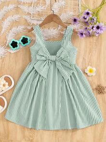 Emery Rose Kids Emery Rose Kids 少女编织条纹休闲度假蝴蝶结吊带连衣裙 - 綠色 - 查看 2
