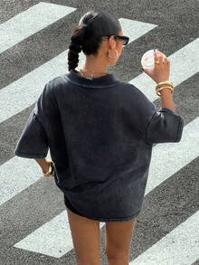 Muchica 大码女式纯色短袖休闲Polo领T恤 - 黑色 - 查看 2