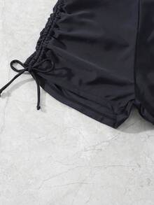 Elavelle Shorts de playa de unicolor con cordón lateral para mujer - Negro - Ver 7