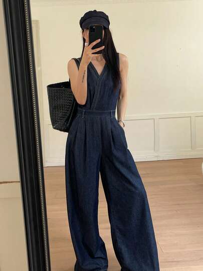 DAZY Bộ áo liền quần denim thường ngày dành cho nữ