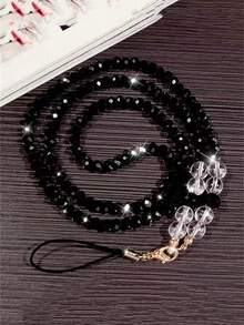 Fashionable Black Beaded Phone Lanyard, Suitable For Daily Use, Great Gift For Friends - Black - View 3