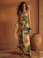 MOTF WOMEN'S LINEN PRINTED VACATION DRESS