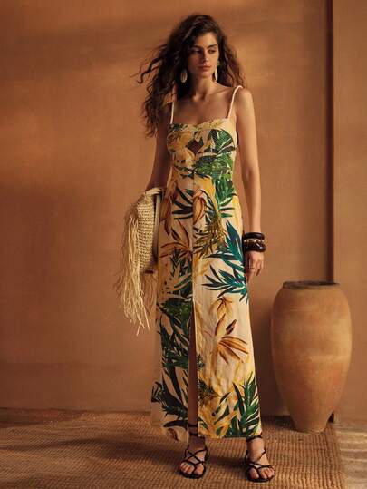 WOMEN'S LINEN PRINTED VACATION DRESS
