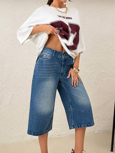 EURMUSE Bermuda in jeans lavato a vita bassa per l'estate