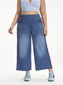 Flexra Pantalones vaqueros de punto de estilo casual y urbano para mujer de talla grande - Azul lavado oscuro - Ver 5