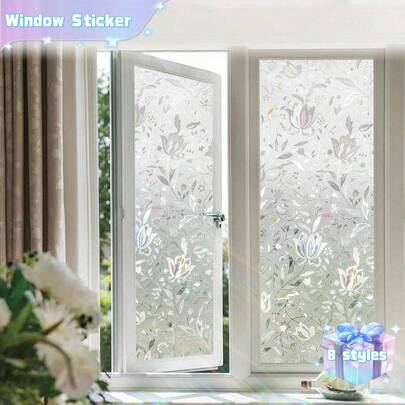1pc Window Privacy Film Sun Blocking Removable Window Sticker Decorative Glass Film Stained Glass Window Decals Static Cling Flowers, Stickers, Wall Decal, Vinyl Decal For Home Decorations, Spring Decoration Items Refresh Your Home, Rama Decoration Stickers Gifts Birthday Graduation