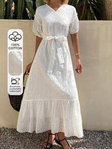 DAZY Robe blanche mi-longue décontractée et ample, style vacances. Robes d'été et de printemps pour femmes - Pearl White - Voir 1