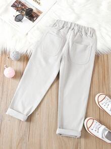 SHEIN Vintaside Kids Young Boy Casual Simple Preppy Elastic Waist Baggy Jeans Chic Autumn/Winter - Light Grey - View 2
