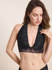 Hourtrue 1 chiếc áo ngực không gọng, viền ren, không lưng dành cho nữ - màu đen - Xem 4
