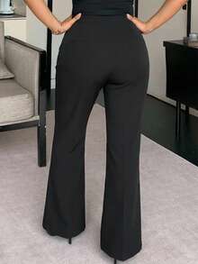 Dazy Plus Solid Color Loose Straight Leg Casual Black Pants, All Season - Black - View 5