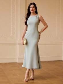 ZEYLAH Sleeveless Contrast Lace Maxi Mermaid Dress, Spring/Summer - Gray green - View 5