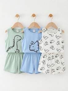 SHEIN Bộ 6 món áo thun cổ tròn không tay và quần short cho bé trai, đa năng thích hợp đi học, dã ngoại, đi biển, sinh nhật, xuân/hè/thu/đông, áo phối đồ dễ dàng, bộ đồ cho bé trai, bộ đồ cho bé gái, áo đồng phục học sinh, áo thun cho trẻ em trai. - Nhiều màu - Xem 5