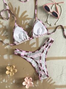Swim Vcay 掛脖式拼色比基尼套裝 薰衣草紫 夏季性感海灘派對款 - 彩色 - 查看 6