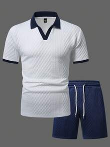 Manfinity CasualCool 男士休闲通勤 Polo 衫和短裤套装 - 彩色 - 查看 1