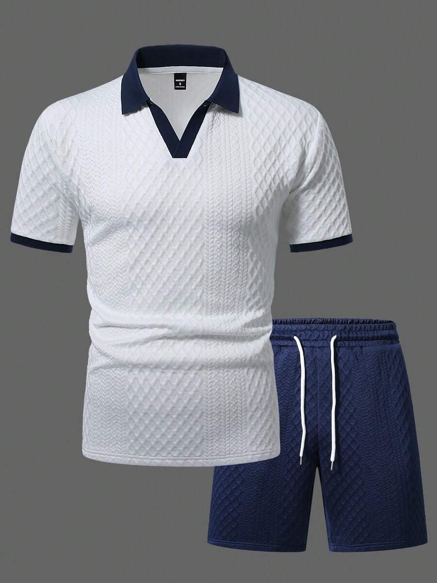 Manfinity CasualCool 男士休闲通勤 Polo 衫和短裤套装 - 彩色 - 查看 1