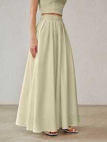 MOTF PREMIUM FALDA PLISADA ACAMPANADA MINIMALISTA ELEGANTE PARA MUJER - Caqui - Ver 2
