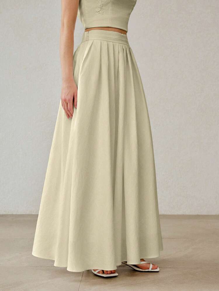 WOMEN'S ELEGANT MINIMALIST SOLID FOLD PLEATED FLARE SKIRT