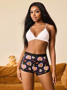 GARFIELD | SHEIN Quần đùi boxer in hình hoạt hình, viền tương phản. - Hồng - Xem 6