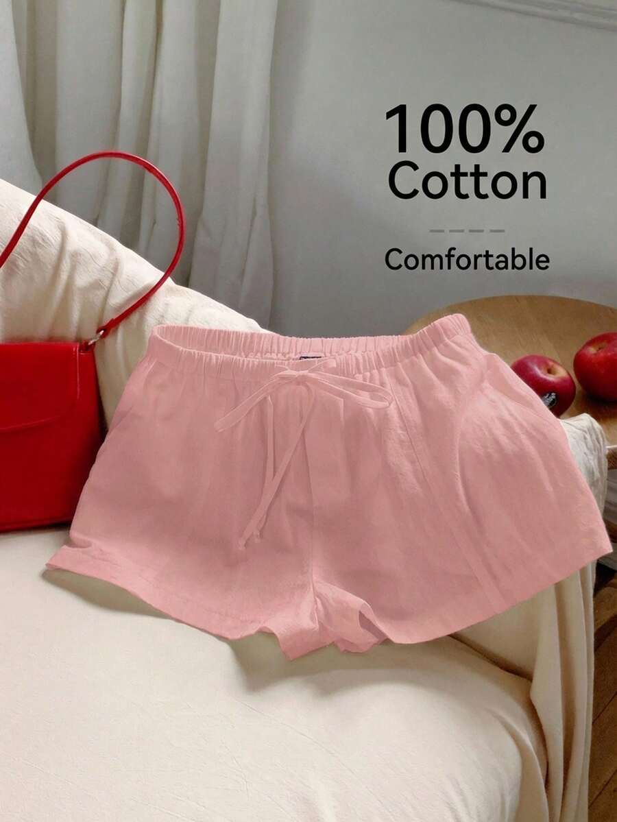 Comfortcana Pantalones cortos holgados de algodón con cordón, color rosa, talla grande, cómodos para primavera/verano - Rosa - Ver 1