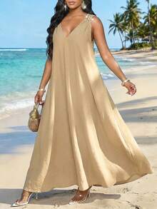 SHEIN Lady Women Long Dresses - Khaki - View 1