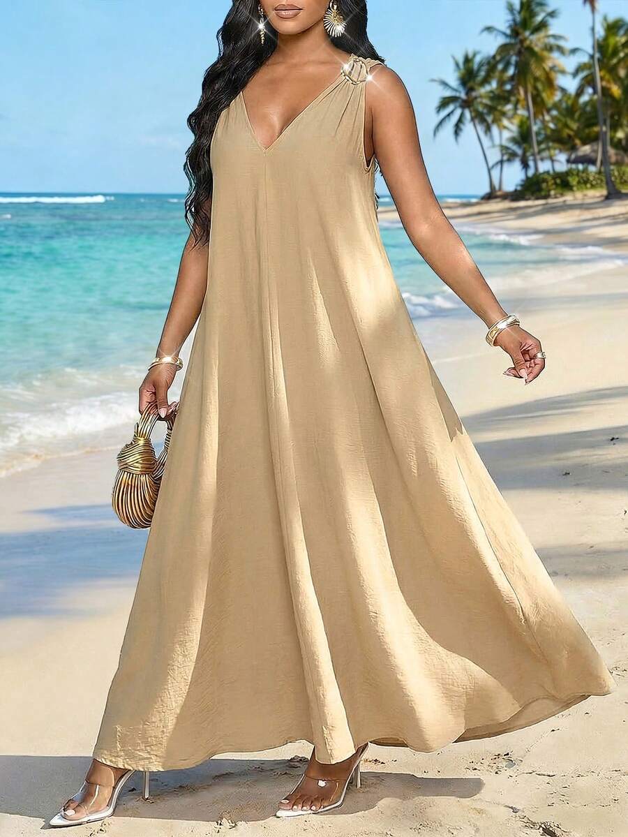 SHEIN Lady Women Long Dresses - Khaki - View 1