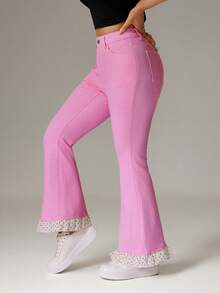 SHEIN PETITE Women's Solid Color Minimalist Sexy Everyday Jeans,Petite Women Swimming White Summer - Pink - View 7