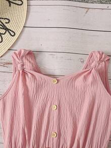 SHEIN Tween Girls Summer Squishy Pink Sleeveless Jumpsuit, Loose Casual Everyday Versatile Streetwear - Pink - View 4