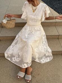 Conjunto informal y holgado de 2 piezas con encaje, estilo de vacaciones para mujer, primavera/verano - Beis - Ver 6