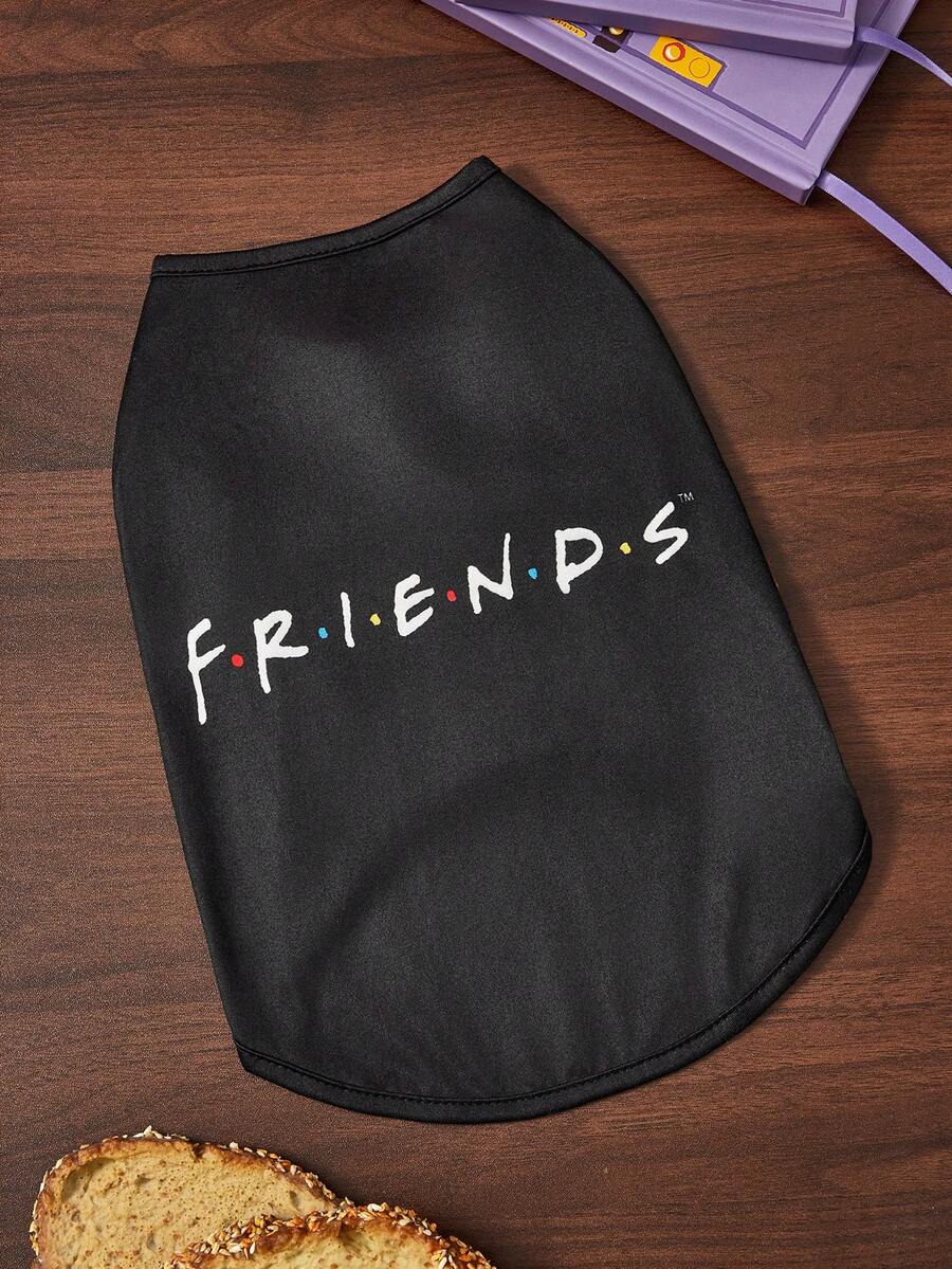 FRIENDS X SHEIN 1 Piece Of Cartoon Pattern Printed Pet Vest, Cat Clothes, Dog Clothes, Size XXS-XXXXL, Extra Small, Extra Large, Friendship. - Black - View 1