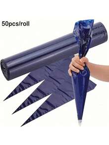50 piezas Bolsas de tuberías desechables de PET de 16 pulgadas y grosor reforzado, accesorios de repostería profesionales para decoración de pasteles - Azul - Ver 4