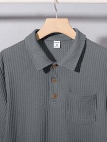SHEIN Teen Boys' Casual Comfortable All-Match Solid Color Waffle Texture Polo Shirt, Versatile, Suitable For Spring And Summer - Grey - View 6