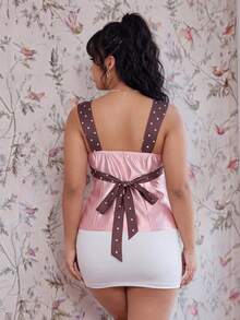 CovetEZ 大码女式波点扭结露背休闲百搭日常上衣可爱粉色上衣夏季女式波点上衣紫色漂亮性感上衣 - 彩色 - 查看 2