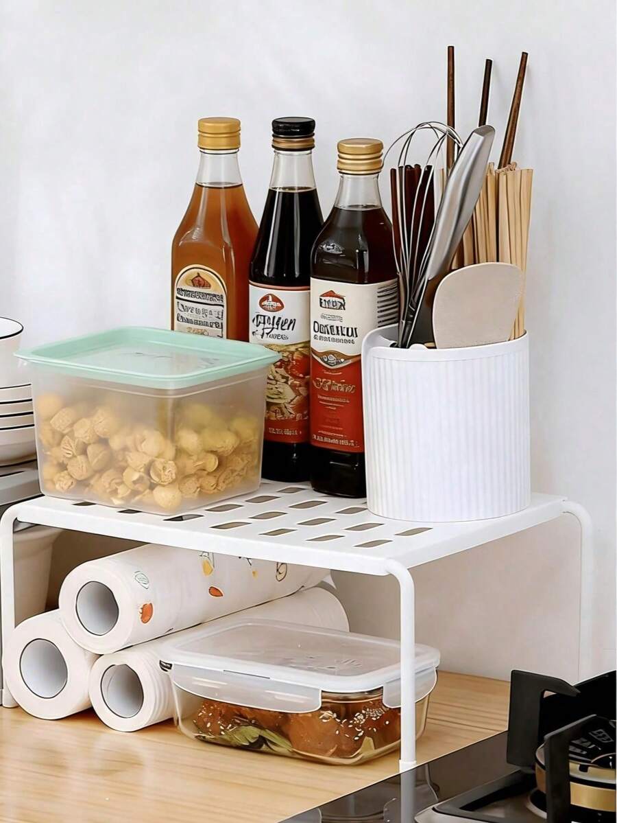 One Retractable And Detachable Solid Color Storage Rack, Wardrobe Storage Rack, Divider Rack, Adjustable Storage Rack, Suitable For Cabinets And Bathrooms, Saves Space, Suitable For Kitchens, Living Rooms, Bedrooms, Plastic Shoe And Slipper Storage Rack. - Multicolor - View 1
