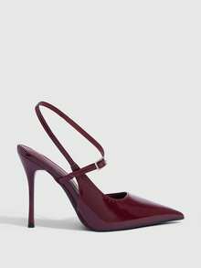 CUCCOO SZL Women's Casual Fashionable Simple Ankle Strap Pointed Toe High Heels, Summer - Burgundy - View 2